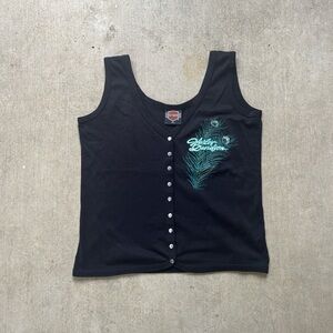 Harley-Davidson Black Buttoned Tank Top